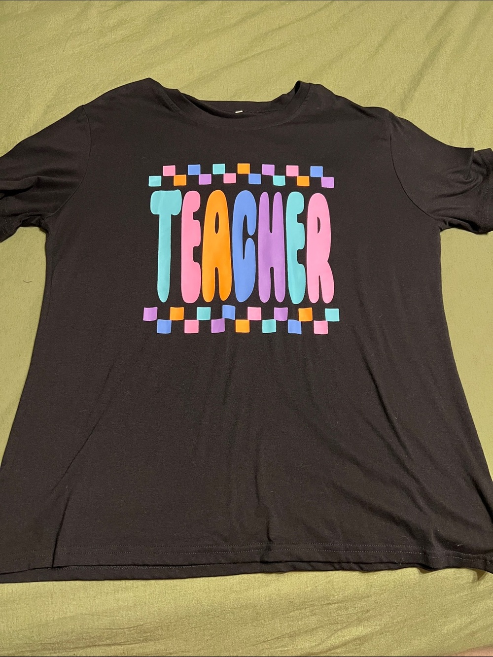 Black ‘Teacher' Graphic Tee with Multicolor Lettering